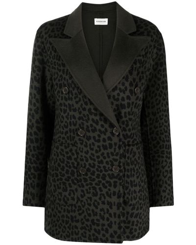 P.A.R.O.S.H. Cheetah-print Double-breasted Blazer - Black