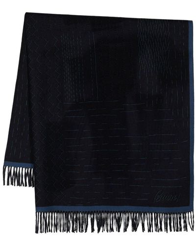Brioni Écharpe frangée en laine à motif en jacquard - Noir