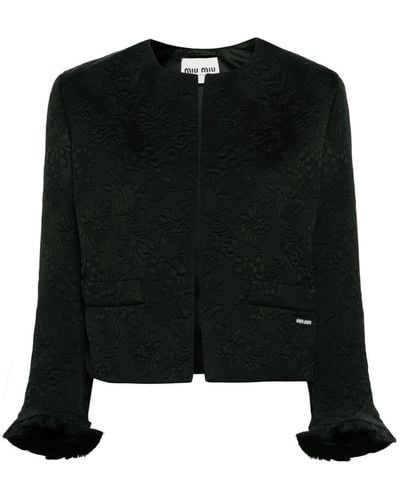 Miu Miu Cropped-Jacke aus blumigem Matelassé - Schwarz