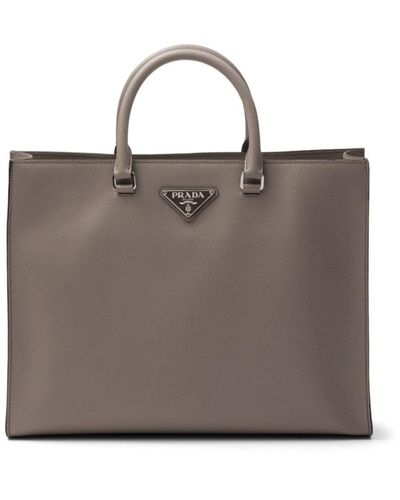Prada Saffiano Leather Tote Bag - Brown