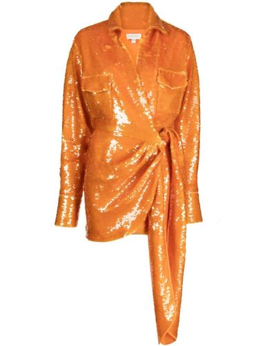 Ronny Kobo Sequin-embellished Tied-waist Minidress - Orange