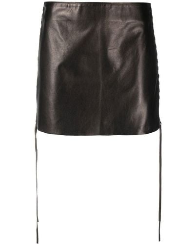 Salvatore Santoro Drawstring Leather Mini Skirt - Black
