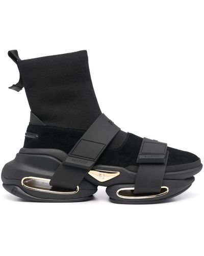 Balmain Sneakers b-bold in suede e maglia stretch - Nero