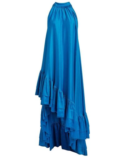 Azeeza Robe longue Lucas en soie - Bleu
