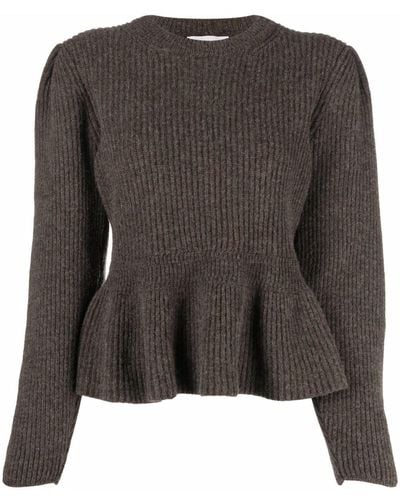 Lemaire Ribbed-knit Peplum-hem Sweater - Brown
