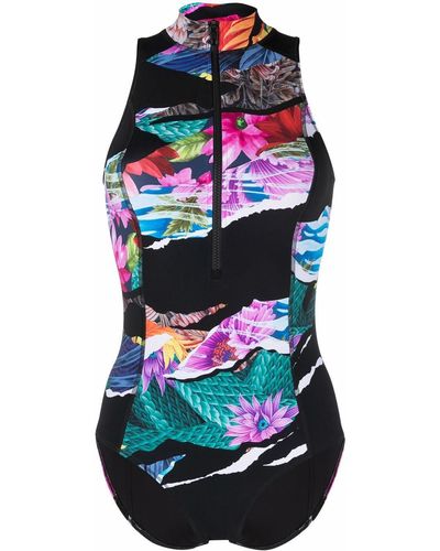 Y-3 Paneled Floral-print Swimsuit - Black
