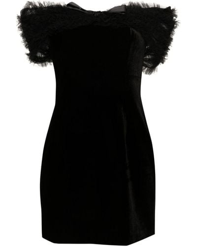 Alessandra Rich Off-shoulder Velvet Mini Dress - Black