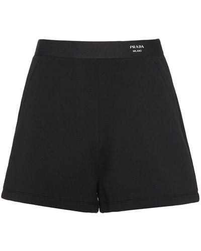 Prada Logo-waistband Cotton Shorts - Black