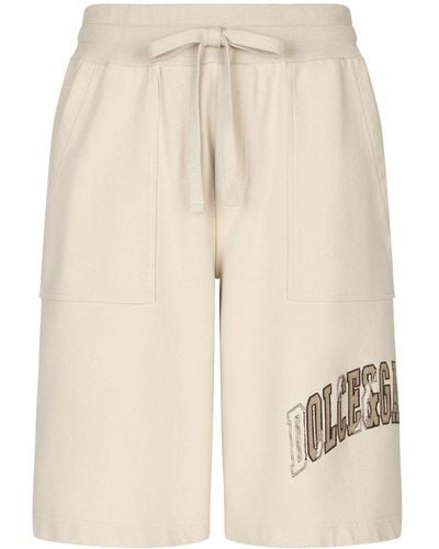 Dolce & Gabbana Logo-embroidered Cotton Track Shorts - Natural