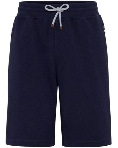 Brunello Cucinelli Pantalones cortos de deporte de tejido jersey - Azul