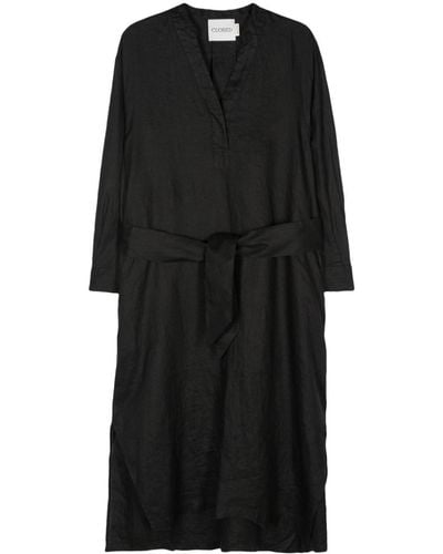 Closed Belted Linen Dress - Black