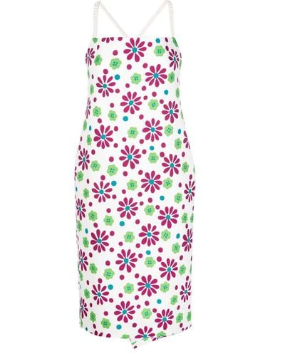 Saint Laurent Floral-print Knee-length Dress - White