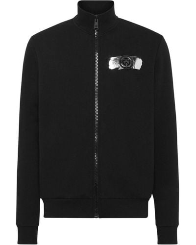 Philipp Plein Metallic-detail Cotton-blend Track Jacket - Black
