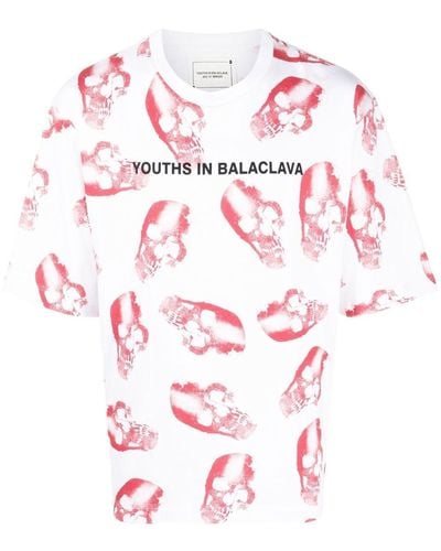 Youths in Balaclava スカルプリント Tシャツ - ホワイト