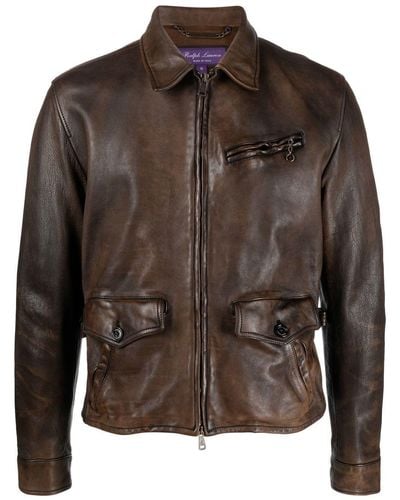 Ralph Lauren Purple Label Hugh Leather Jacket - Brown