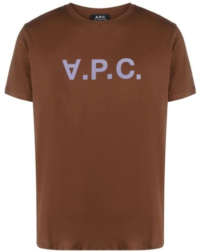 A.P.C. T-Shirt mit beflocktem Logo - Braun