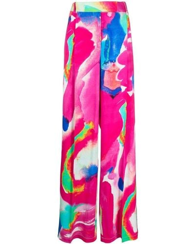 Christopher John Rogers Painted-print Wide-leg Trousers - Pink