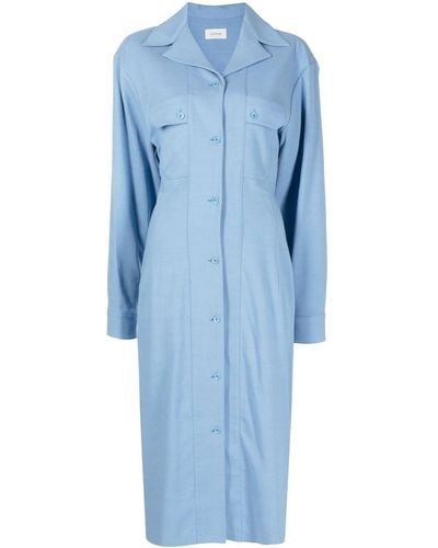 Lemaire スプレッドカラー ロングスリーブ ドレス - ブルー
