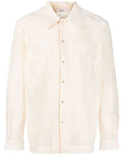 Séfr Paneled Long-sleeved Lace Shirt - Natural