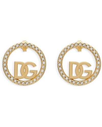 Dolce & Gabbana Dg-logo Rhinestone-embellished Hoop Earrings - Metallic