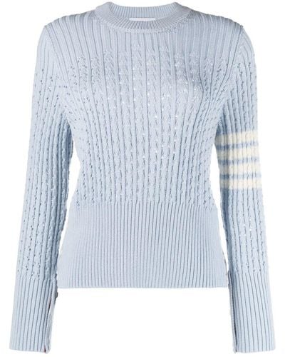 Thom Browne 4-bar Pointelle-knit Wool Sweater - Blue