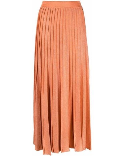 Patrizia Pepe Glitter Pleated Midi Skirt - Orange