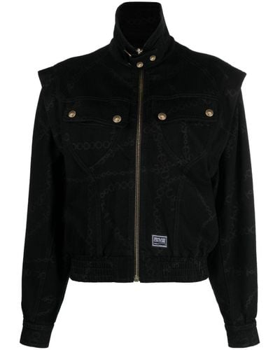 Versace Chain Couture-print Denim Jacket - Black