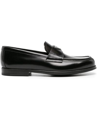 Prada Enamel-triangle Leather Loafers - Black