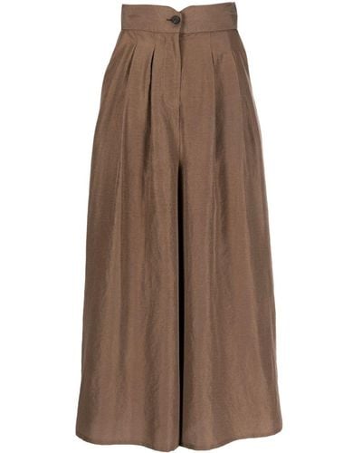 Dusan Notched-waist Silk Palazzo Trousers - Brown