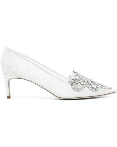 Rene Caovilla Veneziana 60 Pumps Met Kant - Wit