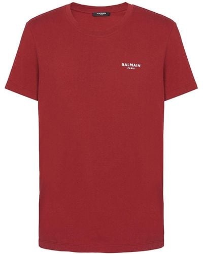 Balmain Camiseta con logo afelpado - Rojo