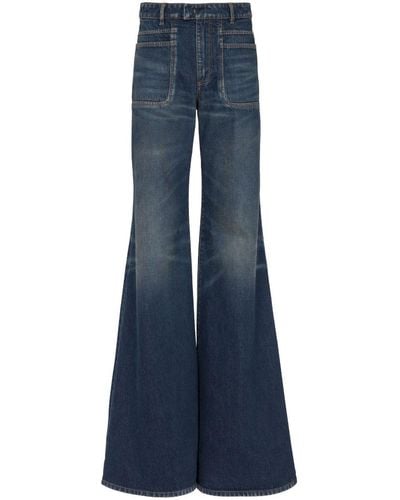 Balmain Weite Jeans mit Logo-Patch - Blau