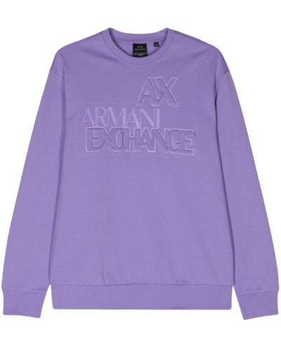 Armani Exchange Sweater Met Logo-reliëf Van Katoenblend - Paars