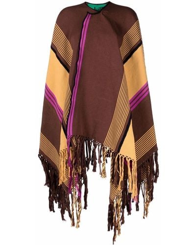 Colville Fringed Striped Cape - Brown