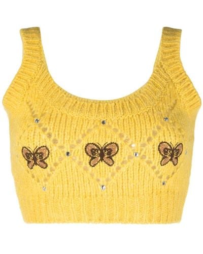 Alessandra Rich Sleeveless Knitted Top - Yellow