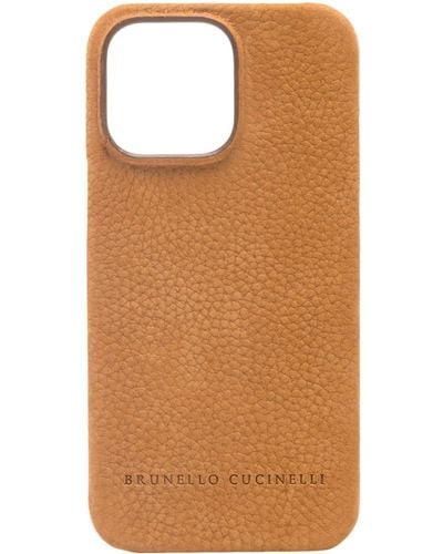 Brunello Cucinelli Coque d'iPhone 14 Pro Max en cuir - Marron