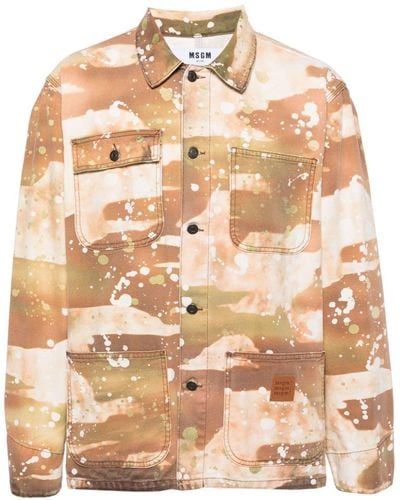 MSGM Giacca-camicia con stampa camouflage - Marrone