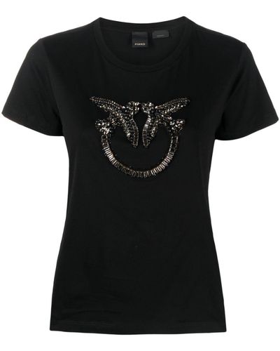 Pinko Verziertes Love T-Shirt - Schwarz