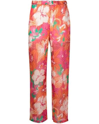 MSGM Floral-print Wide Leg Trousers - Red