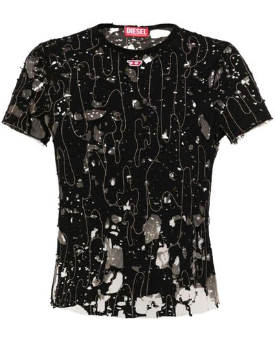 DIESEL T-Uncyna T-Shirt in Distressed-Optik - Schwarz