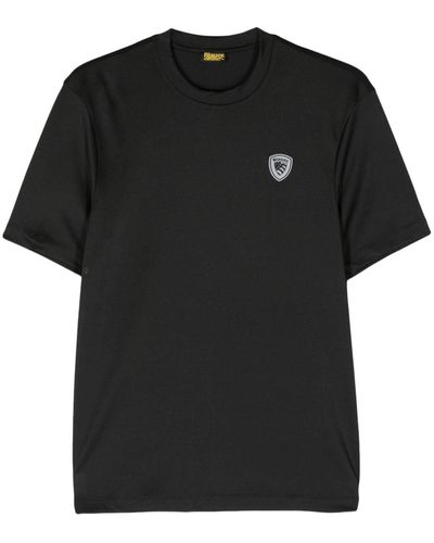 Blauer Strukturiertes T-Shirt mit Logo-Print - Schwarz