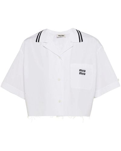 Miu Miu Popeline-Hemd mit Logo-Print - Weiß