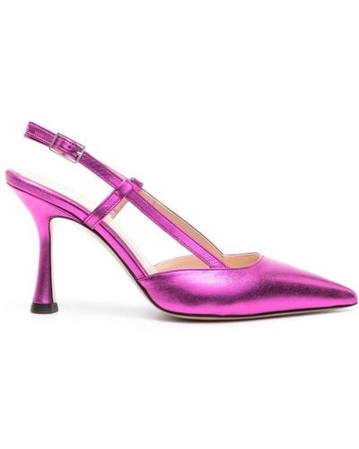 P.A.R.O.S.H. Pointed-toe Metallic-leather Slingback Pumps - Pink