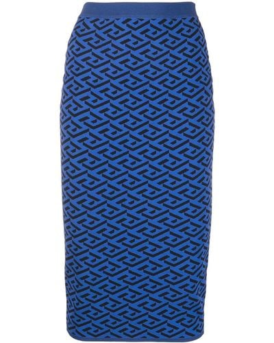 Versace La Greca Pattern Knitted Skirt - Blue