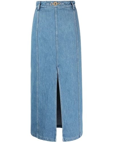 Patou Denim Midi Skirt With Front Slit - Blue