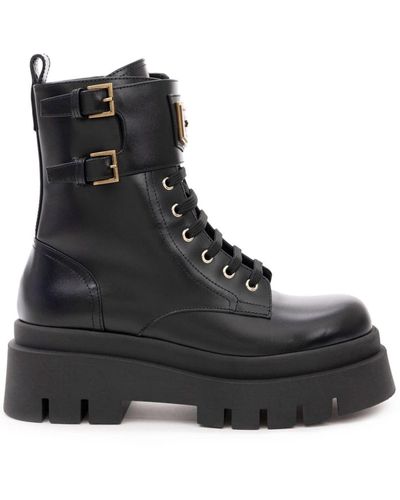 Elisabetta Franchi Logo-plaque Leather Combat Boots - Black