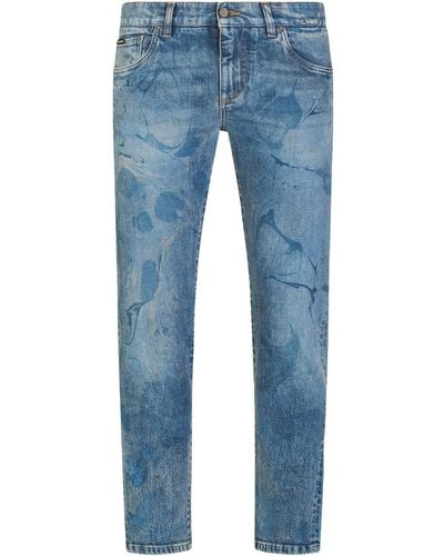 Dolce & Gabbana Bleach-effect Tapered Jeans - Blue