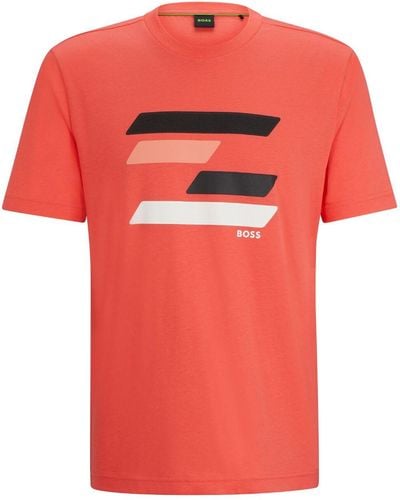 BOSS T-Shirt mit strukturiertem Print - Rot