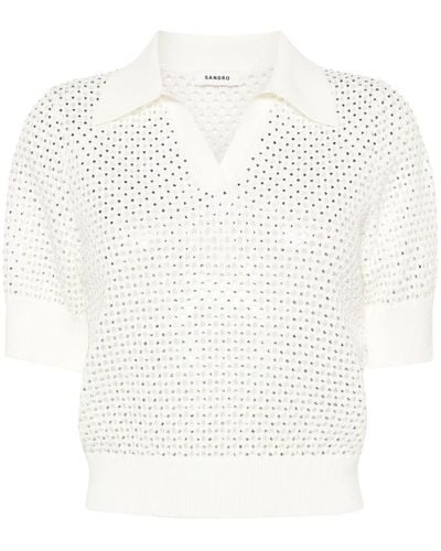 Sandro Rhinestone-embellished Perforated Sweater - White