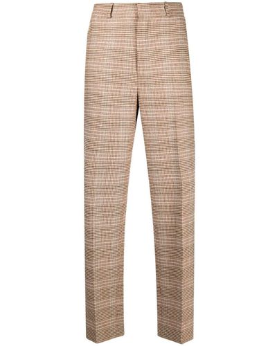 Polo Ralph Lauren Plaid-check Wool-linen Straight-leg Pants - Natural